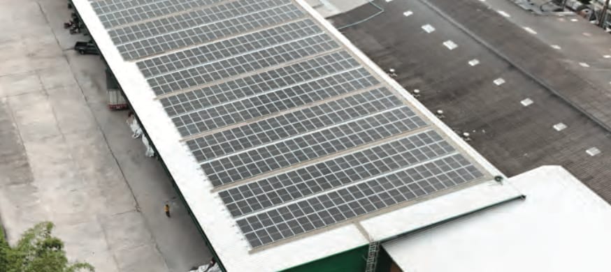 Rooftop solar panels on the Maruey Rubber factory in Rayong, Thailand